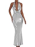 Memoriesea Women's Luxury Metallic Halter Neck
