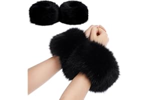 SATINIOR 2 Pairs Faux Fur Short Wrist Cuffs Women's Winter Fuzzy Wrist Cuffs Arm Leg Warmers for Women Costumes Favors