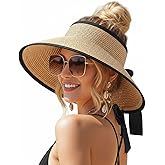 AlturaGo Sun Visor Hat for Women Wide Brim Ponytail Straw Hat UV UPF Summer Beach Vacation Packable Foldable Travel