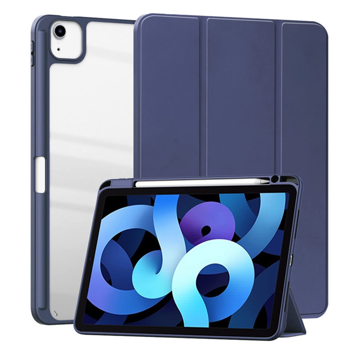 HUEZOE Case Compatible with iPad Air 5 2022/iPad Air 4 2020 and iPad Pro 11 2021/2020/2018, Acrylic Hard Shell Smart Cover with Pen Holder, Auto Sleep/Wake Function, Dark Blue