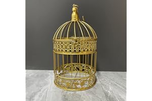 SMILE DIARY Round Birdcages Vintage Decorative Iron Bird cage Wedding Decor Flower cage Decor Props Hanging Flower Frame Bird cage decorCenterpieces Small Birds Wedding Party Indoor Ourdoor Decoration (Gold)