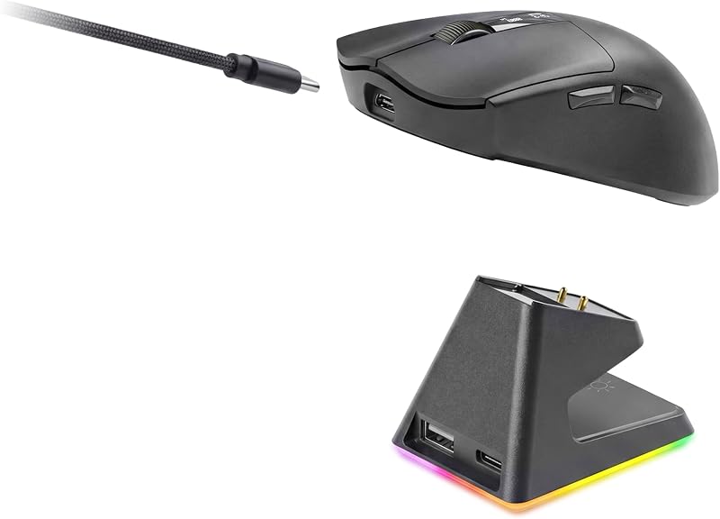 MMW-Elite, rato gaming sem fios, Bluetooth 5.4 + 2.4GPRO + Cabo, sensor ótico PixArt PAW3311PRO 20000 dpi, Ultralight 69g, 6 botões, ecrã OLED, base de carregamento magnético RGB, preto