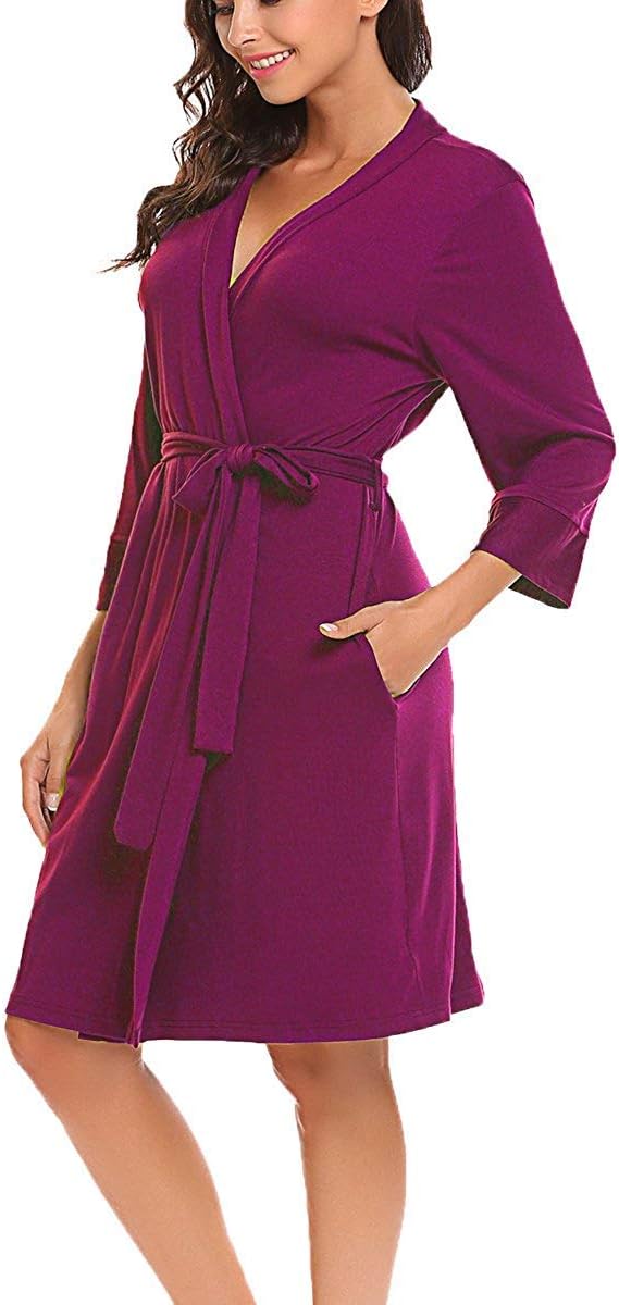 Womens Dressing Gown Soft Kimono Robe Lightweight Short Bathrobe Nightwear Sleepwear for All Seasons S-XXL