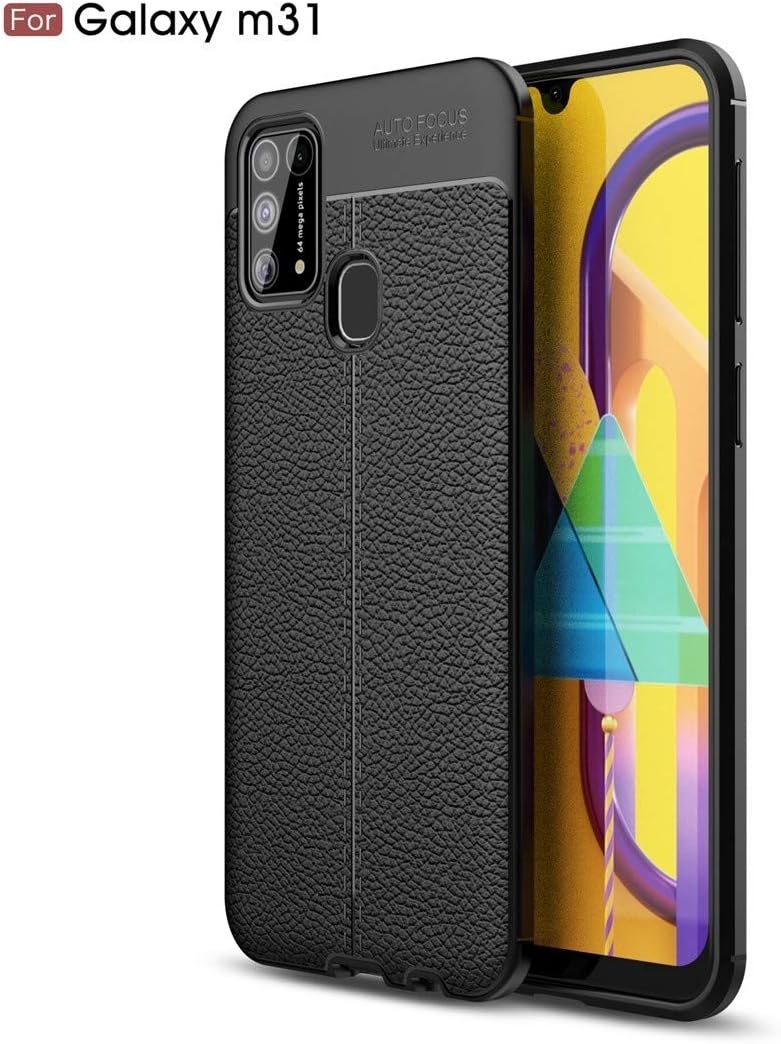 CAIFENG Phone Cover Case for Galaxy M31 Litchi Texture TPU Shockproof Case Protective Shell (Color : Black)