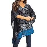 Sakkas Adalwin Desert Sun Lightweight Circle Ponch Tunic Top Blouse W/Embroidery