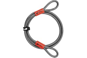 BV 7FT Heavy-Duty Security Cable Lock with Loops – Extra Thick 10mm (3/8") Braided Steel, Cut-Resistant & Weatherproof Wire Cable for Padlock, Gate, Bike, Motorcycle & Outdoor Equipment