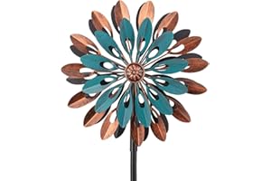 VEWOGARDEN 360° Metal Wind Spinners Outdoor Kinetic Wind Sculptures & Spinners for Yard Garden Lawn Patio Decorations, Blue &