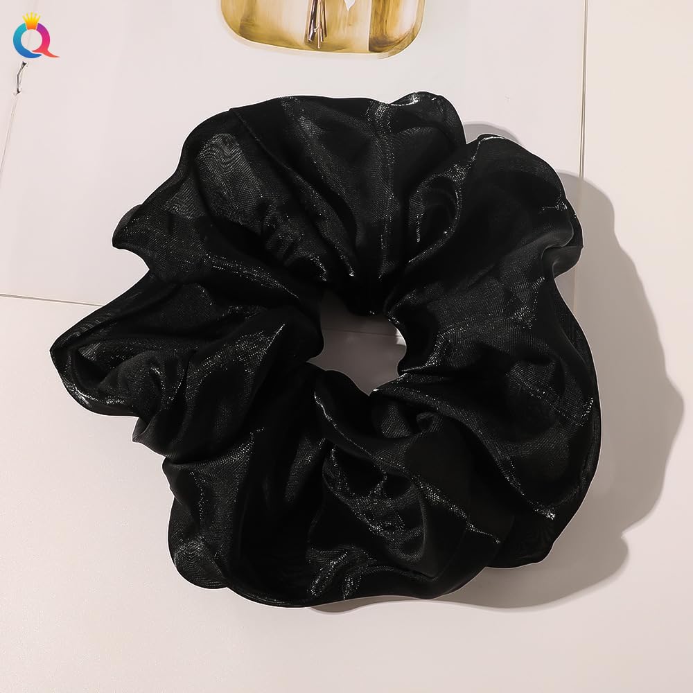 Oversized Hair Bobbles, Pack of 5 Organza Scrunchies for Hair, Hair Bands, Soft Elastic Hair Bands, Hair Accessories, Hair Styling Accessories for Women and Girls, Black #2