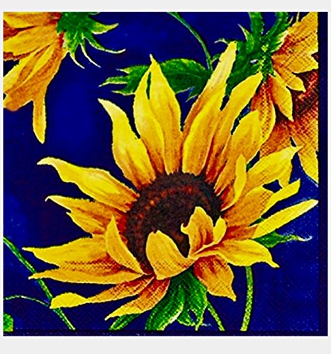 MesaFina Cocktail Beverage Sunflower Paper Napkins, Sunshine Blue, 40 ct