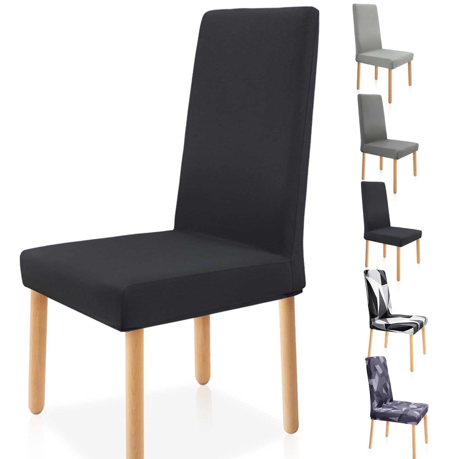 Zindoo Dining Chair Covers Set of 4, Stretch Modern Chair Slipcovers for Dining Room Banquet Kitchen Wedding Party, Washable Chair Protector (Black)
