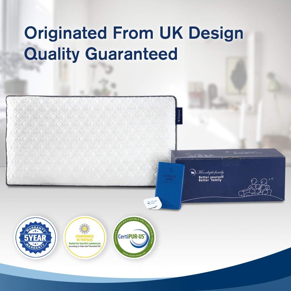 Moonlight Family Cooling Bed Pillow, Pet Friendly & TEMP Control Cover, EVOLON Inner Cover, Gel Memory Foam Neck Pillow for All Side Sleepers, Certi-PUR US & Oeko-Tex Certified, Queen Size: Kitchen & Dining