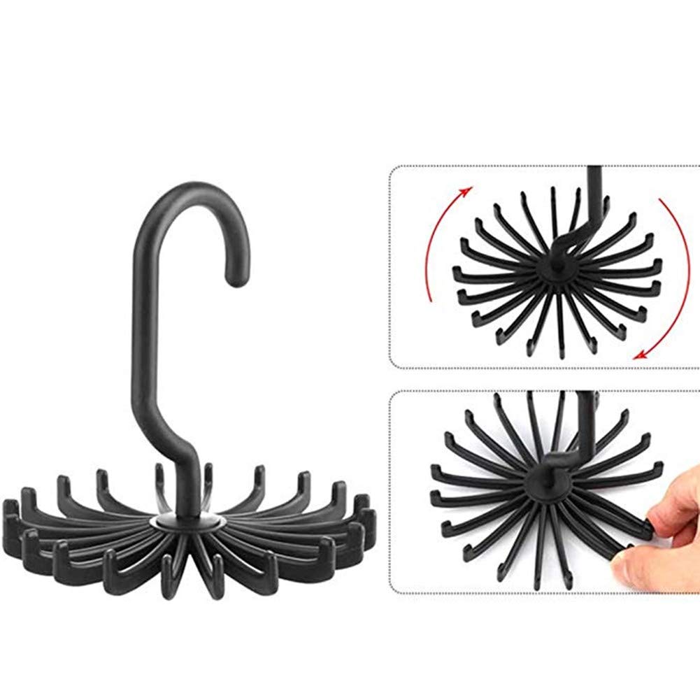BigOtters 4 PCS 360 Degree Rotating Scarf Hanger Adjustable Twirl Tie Rack Tie Belt,Hanging Holder Storage Hook for Belt Bra Tank Top Tie Scarf Purse (Black, Medium)