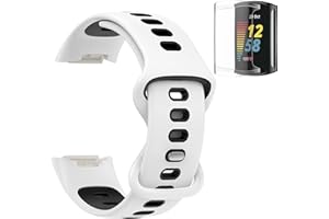 YHSITFNG Bands and Screen Protector Case for Fitbit Charge 5, Two Colors Design Silicone Band Strap for Charge 6/5 Fitness Tracker, Men Women