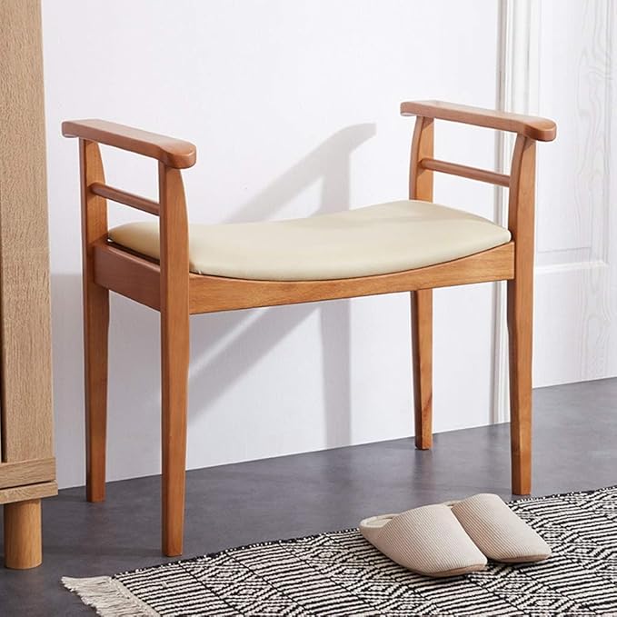 DWW Praktische Schuhbank Mit Armlehnen Und Gepolstertem Holzschemel Aus