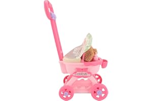 OVAQUIXI Pet Doll Stroller Toy Set Pretend Play Dog Push Cart Educational Large Model for Boys Girls (Teddy)