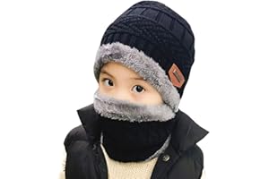 HINDAWI Winter Hat Scarf for Boys Girls Kids (5-14 Years) Slouchy Beanie Windproof Warm Knit Snow Infinity Scarf Skull Cap