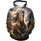 Srcnhim Men Brilliant Starlight Thunderbolt 3D Horse Printing Hoodies Aurora Animal Graphic Hooded Sweatshirts
