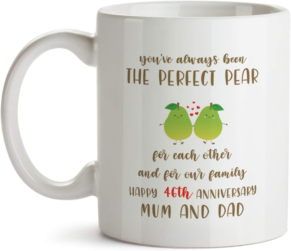 Amazon Com 46th Wedding Anniversary Gift Mug Bb20 Perfect Pear Mum And Dad Parents Mummy Daddy Present 46 Forty Sixth Six Funny Year Married Happy Anniv Coffee Tea Cup Kitchen Dining