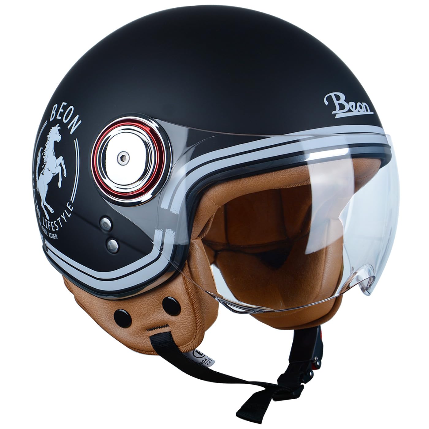 BEON Motorcycle Half Helmet with Visor, 3/4 Retro