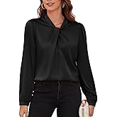 COUXILY Womens Satin Silk Blouses Business Casual Dressy Elegant Shirts Mock Neck Long Sleeve Twist Front Office Work Tops