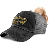 Womens Ponytail Cap Golden Retriever Mom Embroidery Distressed Trucker Hats