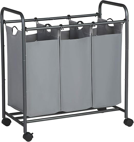 SONGMICS Wäschekorb auf Rollen, Wäschesortierer mit 3 abnehmbaren