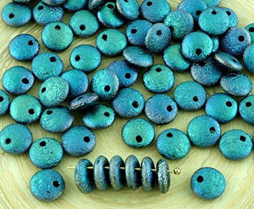 40pcs Matte Crystal Celsian Metallic Light Vitrail Full Rough Rustic Etched Frosted Large Lentil Czech Glass Beads Flat Round One Hole 8mm