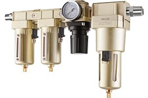 VEVOR Air Compressor Filter Regulator Combo, 1/2" NPT 3-Stage 25μm & 5μm & 0.3μm Compressed Air Drying System with Micron Fil