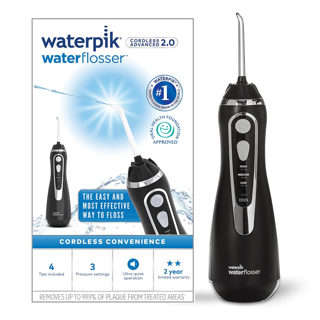 Waterpik Cordless Advanced Water Flosser, 3 Pressure Settings, Dental Plaque Removal Tool, Ideal for Travel or Small Bathrooms, USB Charger, Black, WP-582UK
