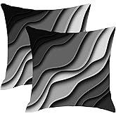 AWJTNCQ Black White and Gray Boho Throw Pillow Covers 18x18 Set of 2 Summer Outdoor Abstract Stripe Pillows Cover Mid Century Modern Farmhouse Decorative Pillow Case for Home Couch Bed Sofa Decor