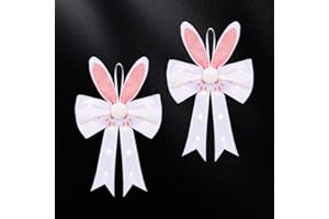 JOYWU Large LED Easter Bows for Wreath,2 Pack 54cm Pink White Spring Bunny Decorative Bows with LED Lights and Paw Pattern,Li