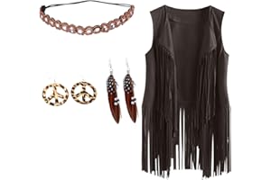 LEHOZIHEQ Womens Tassel Sleeveless Vest Retro 70s Hippie Fashion Cardigans Faux Suede Casual Jackets Leather Cowboy Waistcoat