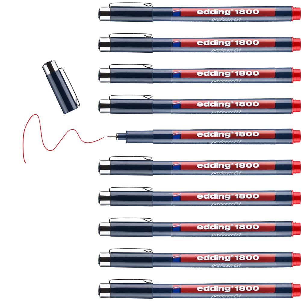edding 1800 profipen - red - 10 pens - line width 0.25 mm - fineliner pen for precise writing, sketching and technical drawing - fine, metal-encased nib - suitable for use with rulers and stencils โ image 1