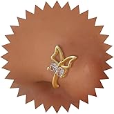 Yheakne Boho Crystal Butterfly Nose Ring Gold U Shaped Clip On Nose Stud Cz Butterfly Nose Cuff Hollow Butterfly Septum Nose Rings Rhinestone Hoop Nose Piercing Jewelry for Women and Girls