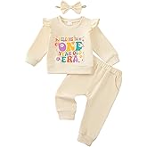 Mioglrie Baby Girl Clothes First Birthday Outfit 1 Year Old Girl Birthday Sweatshirt Long Sleeve Pants Set for Baby Girl Gift