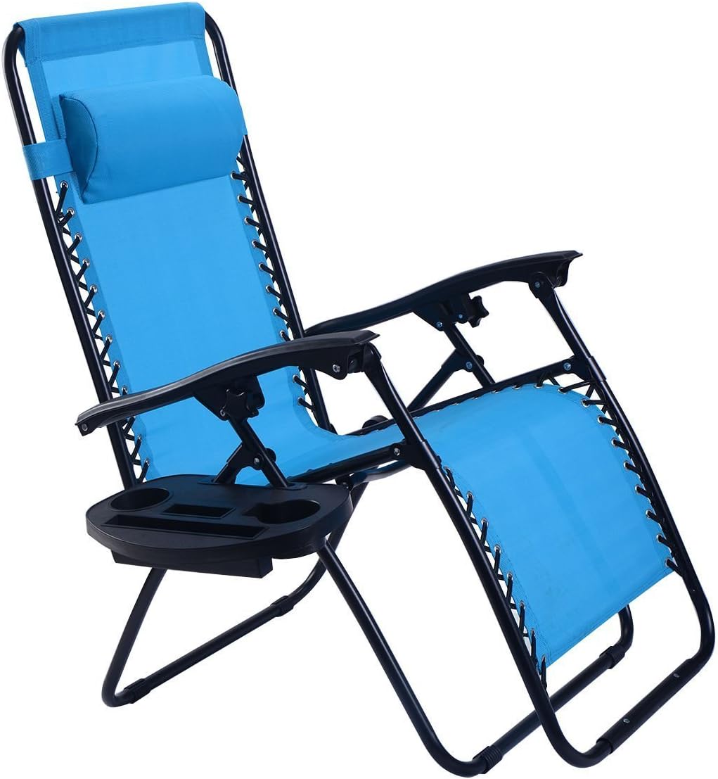 Goplus Zero Gravity Chair Set 2 Pack Adjustable Folding Lounge Recliners for Patio Outdoor Yard Beach Pool w/Cup Holder, 300-lb Weight Capacity (Light Blue) : Garden & Outdoor