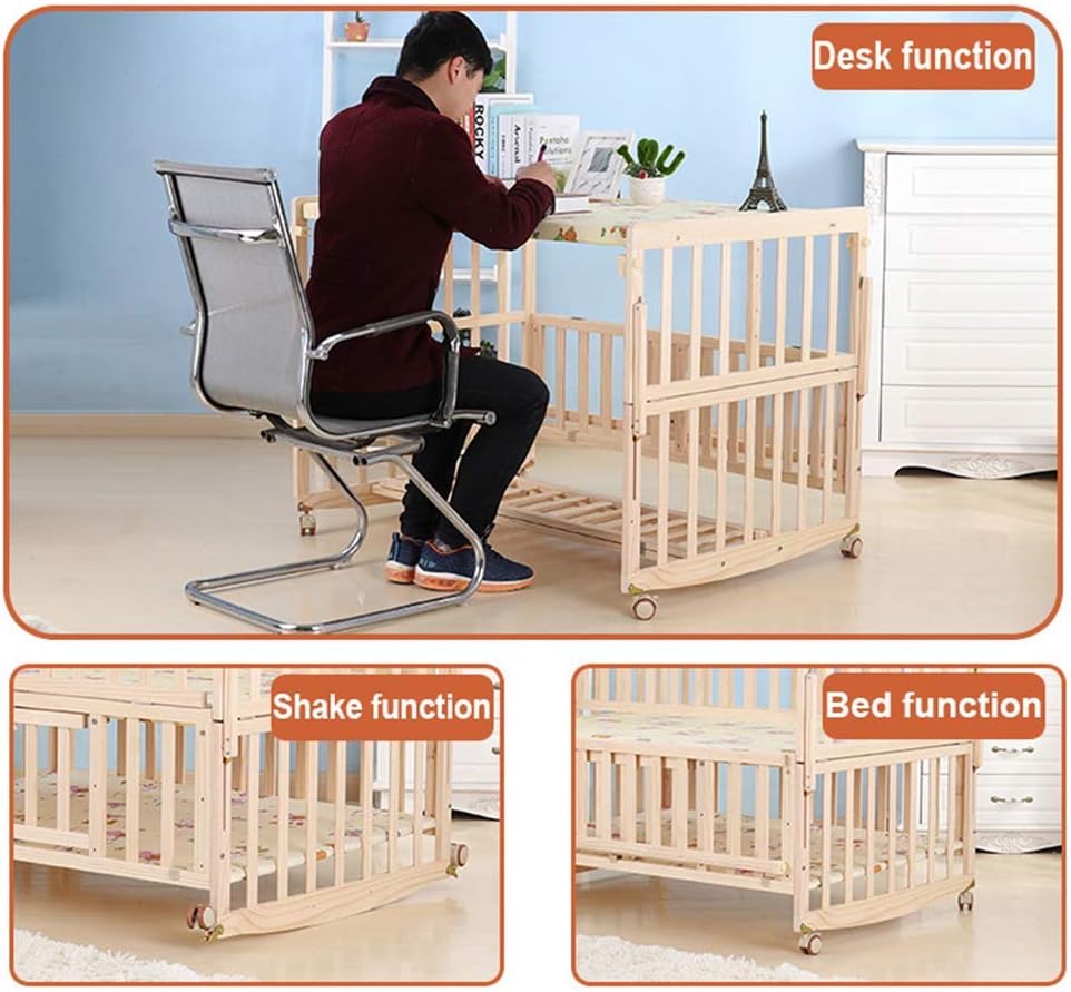 Amazon 木製のベビーベッドベッド ディズニークッションベビーベッド新生児で広がったツインは 収納付き取り外し可能な高められたガードレール ベビーベッドサイドクリブでスペースを節約し シェイカーデスクプレイベッドに変えることができます 乳幼児用ベッド