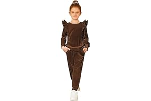 Arshiner Girls 2 Piece Outfits Velour Tracksuit Cute Clothes Sweatsuit Ruffle Pullover Sweatshirt Sweatpants Clothing Sets
