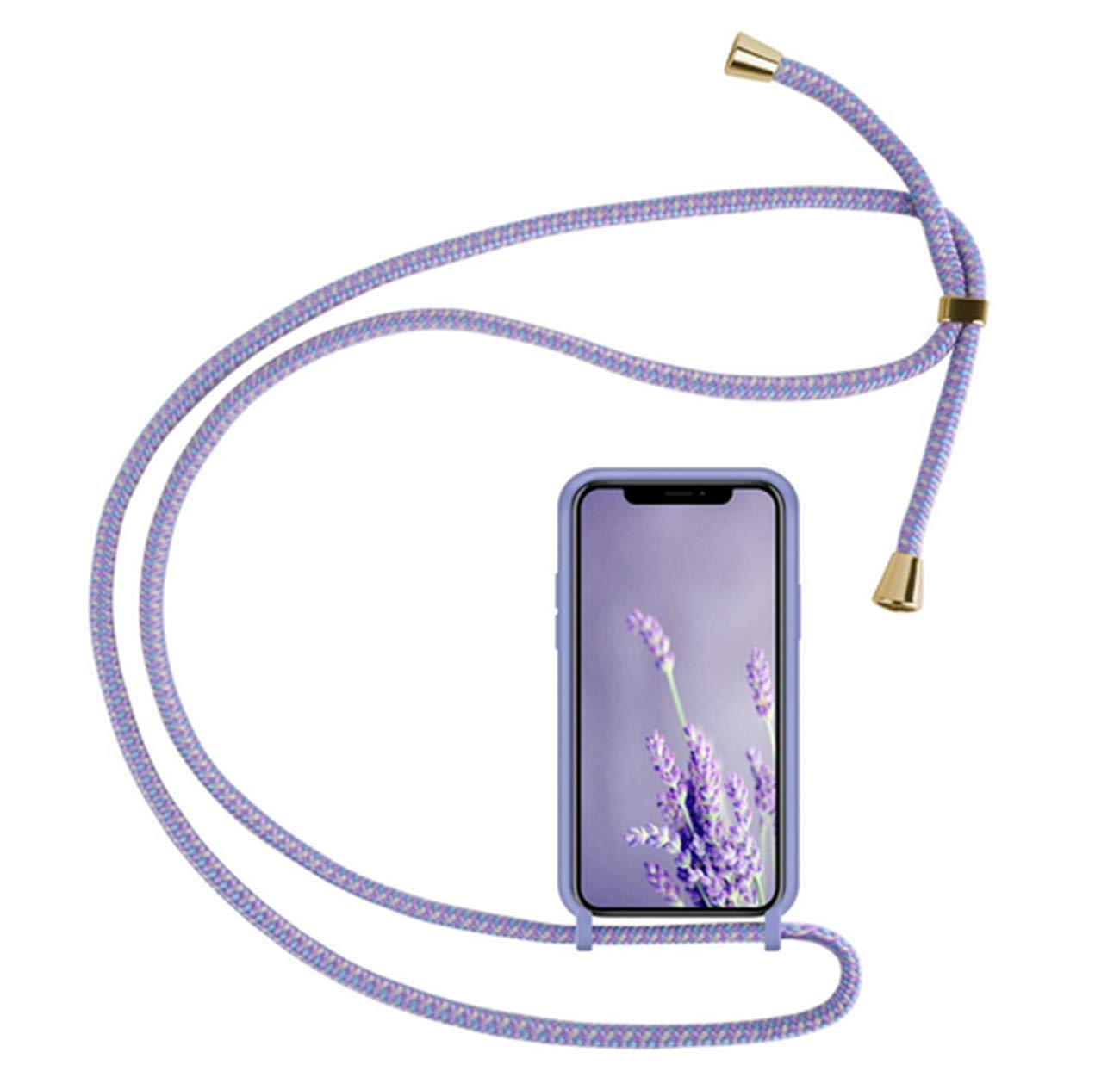 Mobile Phone Chain Compatible with iPhone 12 Case iPhone 12 Pro Crossbody Mobile Phone Case with Strap Silicone Liquid Protection Necklace Non-Slip Mobile Phone Strap (Purple, iPhone 12)