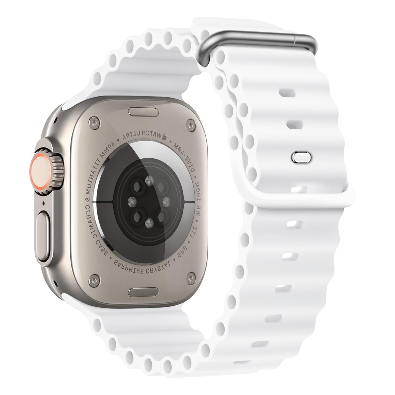 Photo 1 of BHUIJIC Ocean Band Compatible with Apple Watch Ultra 3 Band 49mm 46mm 45mm 44mm 42mm for Men Women, Sport Wristband Adjustable Silicone Strap for iWatch Ultra 2/1 Series 11 10 9 8 7 6 5 4 3 2 1 SE White