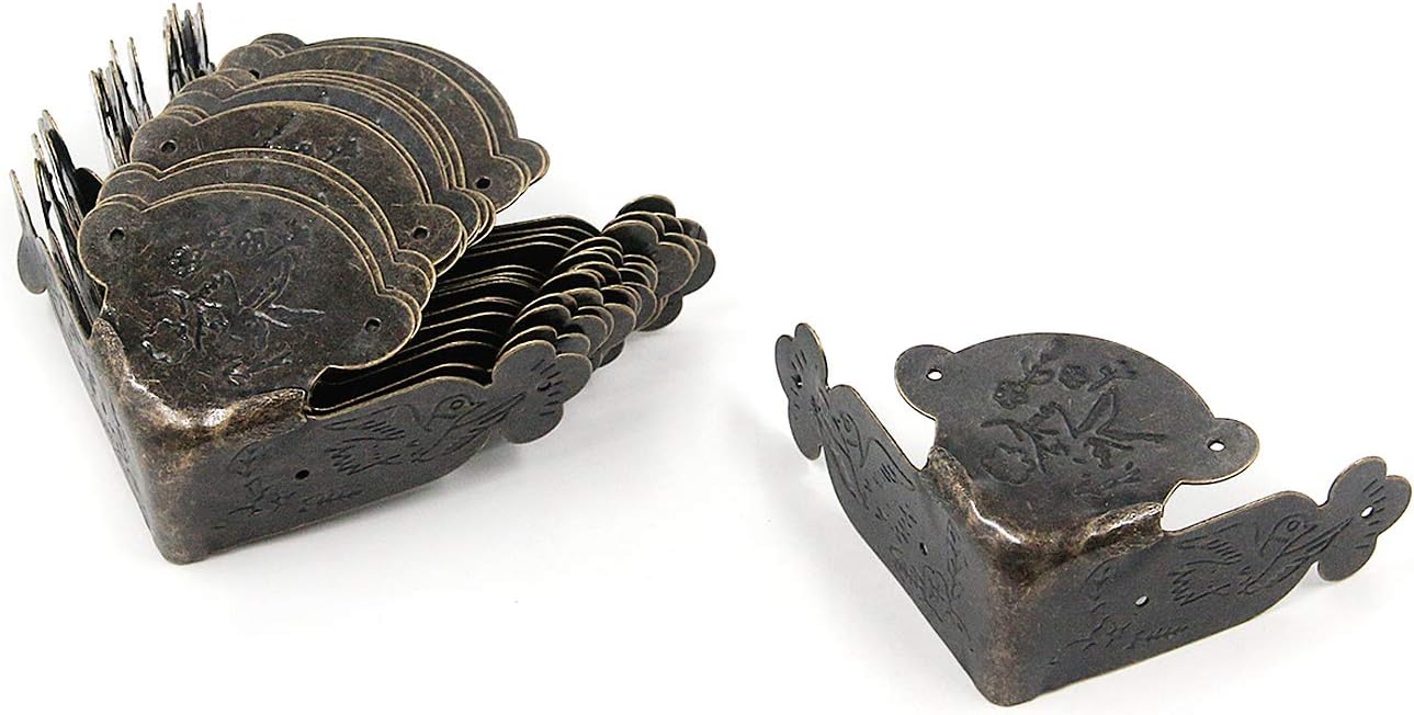 Antrader 16 Pieces Antique Box Corner Guard Right Angle Furniture Corner Protector with 96 Pieces Screws, Bronze Tone, 2.3" x 2.3" x 1"