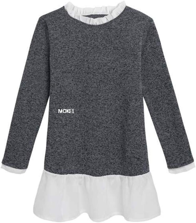 Women's Front Round Neck Long Sleeve Knit Pullover Sweater Mini Dress Top