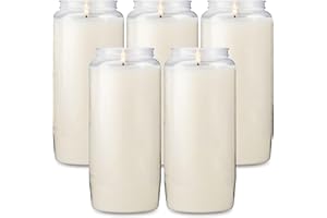 Rambue 6 Day Memorial Candles, 5 Pack - 6” White Prayer Candles for Religious Ceremony, Shiva, Emergency Candles - Long Burning Vegetable Wax in Plastic Jars