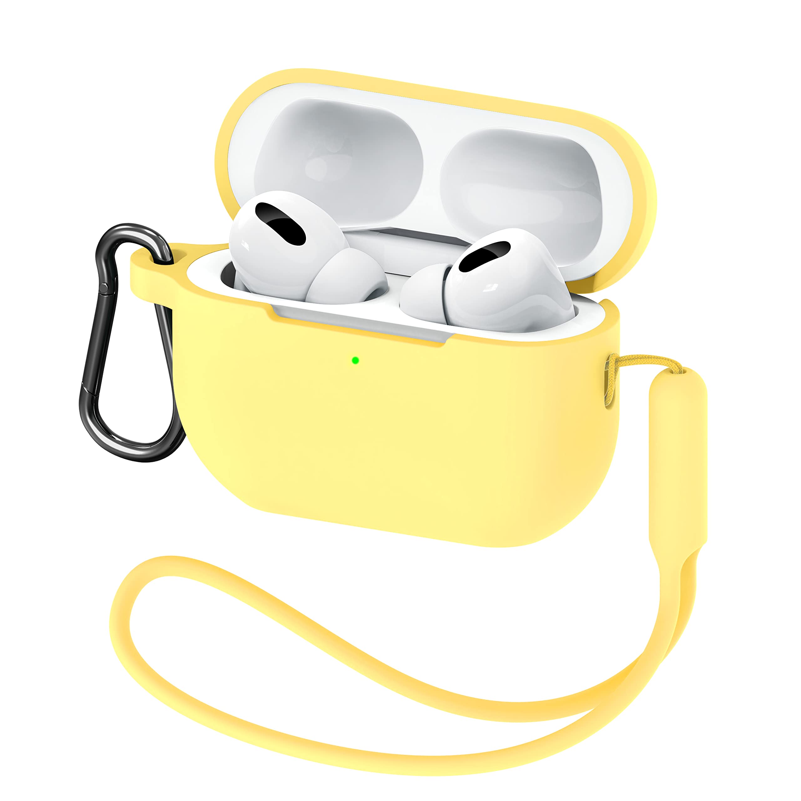 MATEPROX 2 Case with Keychain/Hand Strap, 2nd Generation[2022] Protective Shockproof Silicone Headphone Cover Support Wireless Charging for 2 Gen - Yellow