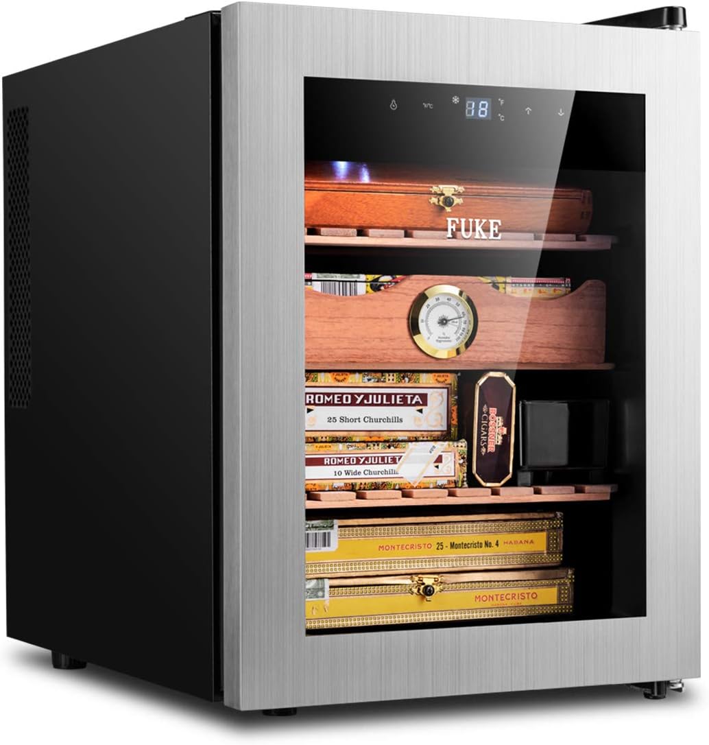 Cigar Humidor Cooler Stainless Steel 300 Cigar Capacity LED Lighting
