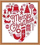Cross Stitch Stamped Kits Holiday Gift 11CT 15X16 inch Pre-Printed Cross-Stitching Starter Patterns for Beginner Kids or Adults, Embroidery Needlepoint Kits Merry Christmas