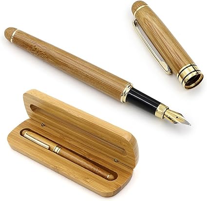Nuolux Moyen Plume Stylo Plume Bambou Naturel Ecrit Pen Avec Convertisseur Et Etui Red Emballe Amazon Fr Fournitures De Bureau