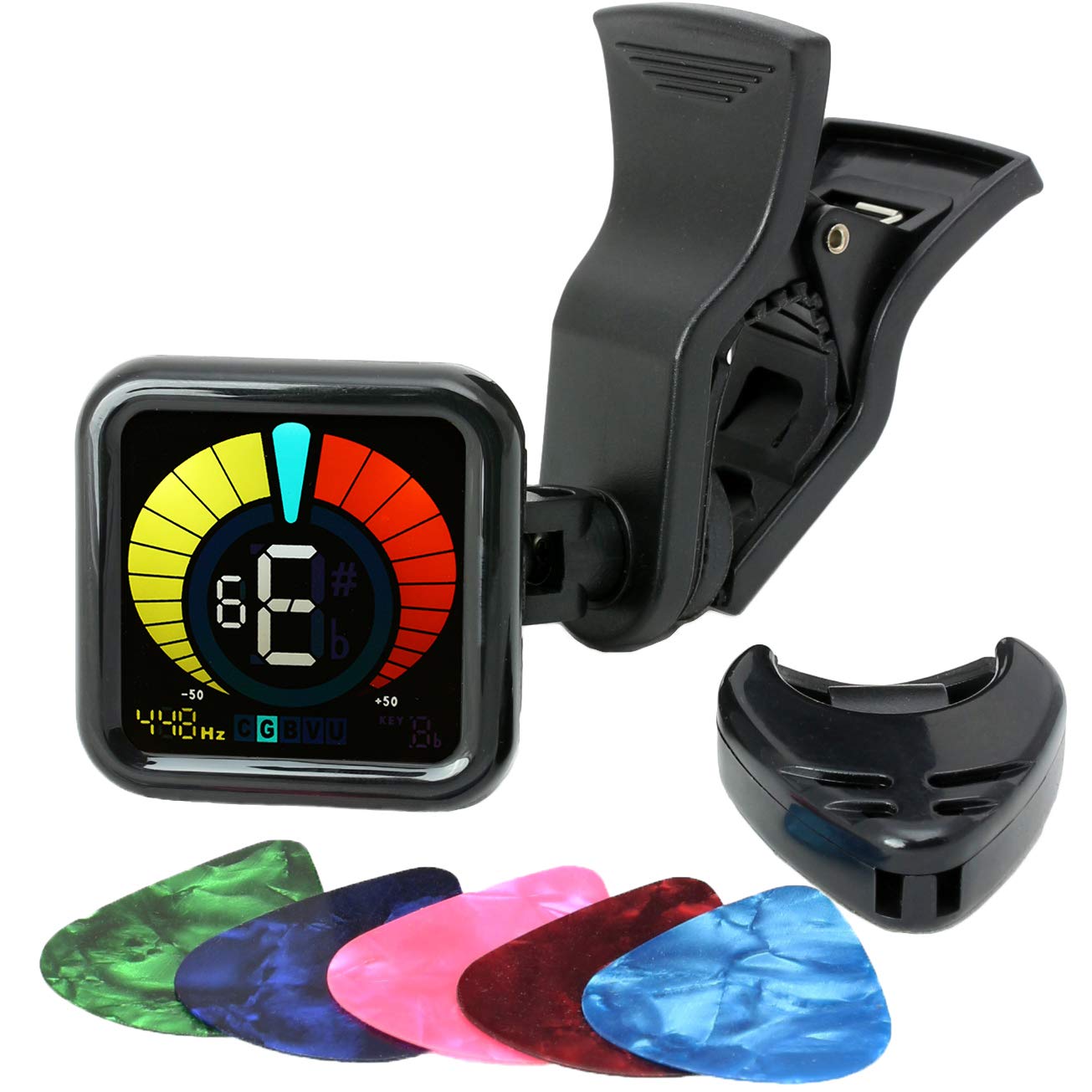 RockJam RJWETUNE Wetune Clipon Tuner for all Instruments with Guitar Bass Violin Ukulele and chromatic Tuning modes