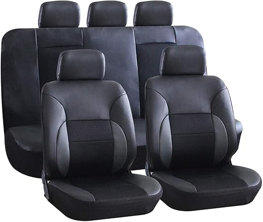 Car High Car Seat Covers Set Universal Black Car Seat Covers For Front And Rear Seat With Airbag Faux Leather Car Seat Protective Cover Complete Set 11 Pieces Amazon De Auto
