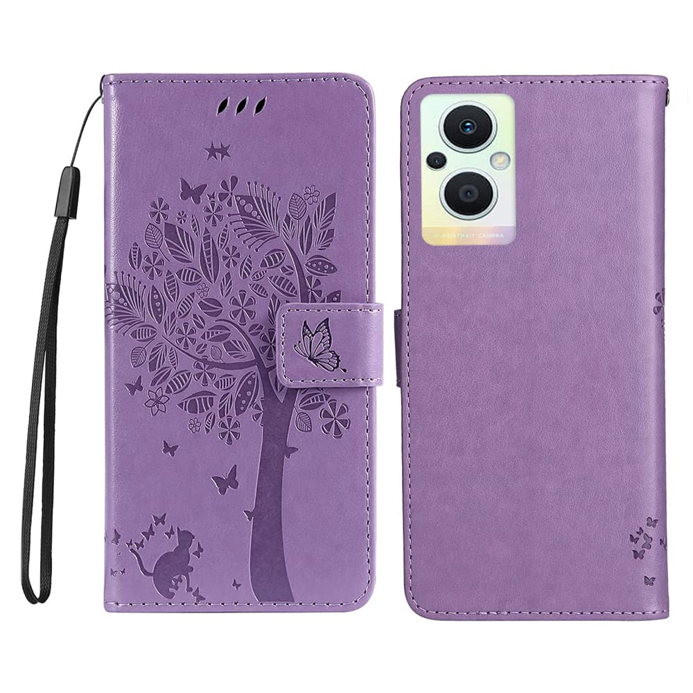 XITEN Protective Phone Case for Oppo Reno 8 Lite 5G(Reno8 Lite), PU/TPU Flip Leather Cover Magnetic Wallet, Light Purple